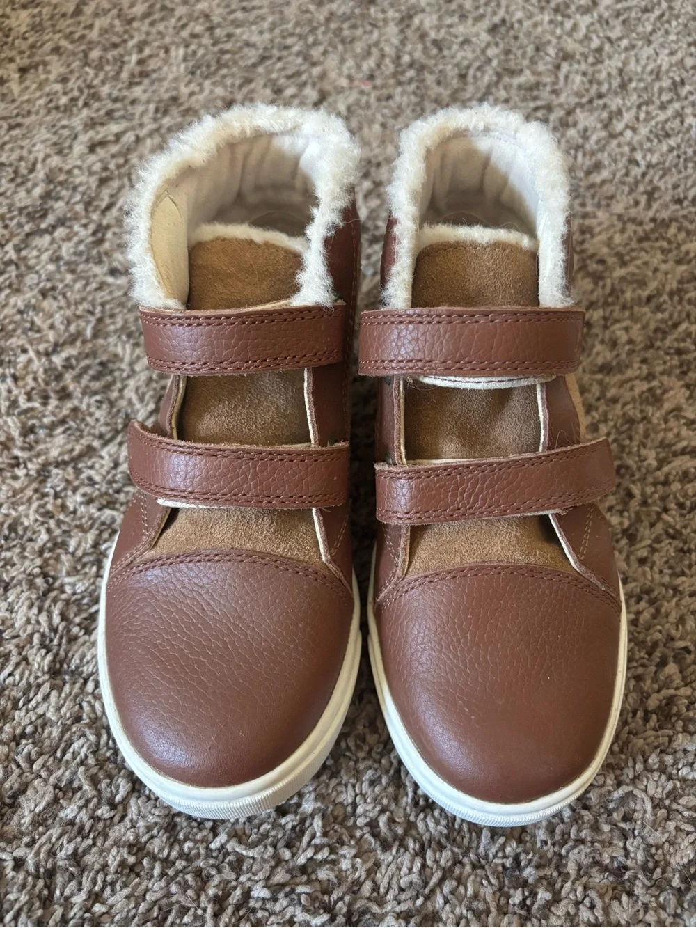 UGG Kids Brown High-Top Faux-Fur Sneakers with Hook-and-Loop Straps